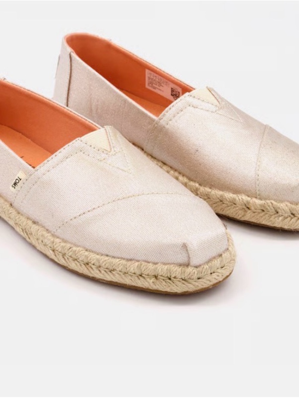 TOMS Espadrille Slip-On in Gold with Coral Lining